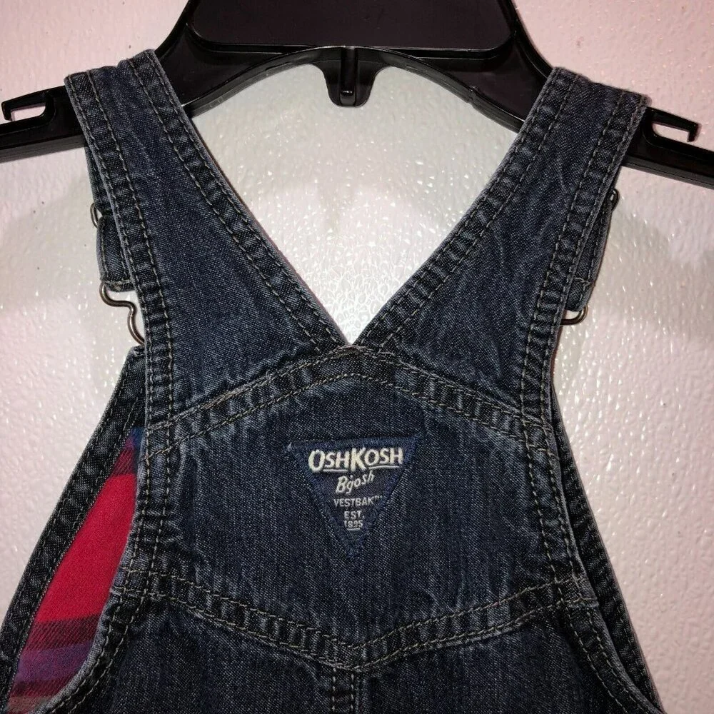 OshKosh Bgosh Kids Toddler 24 Mos Vestbak Denim Jean Flannel Lined Bib Overalls